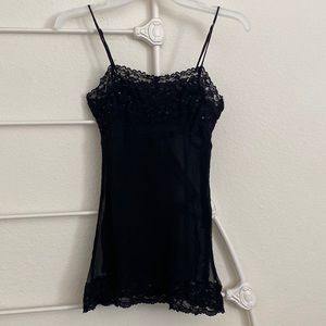 bebe Silk Cami Black Crocheted Laces & Squines SZ S NWOT